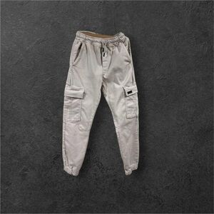 ZARA Cargo-style Pants Boys Size 13-14 Light Beige Drawstrings Elastic Waistband